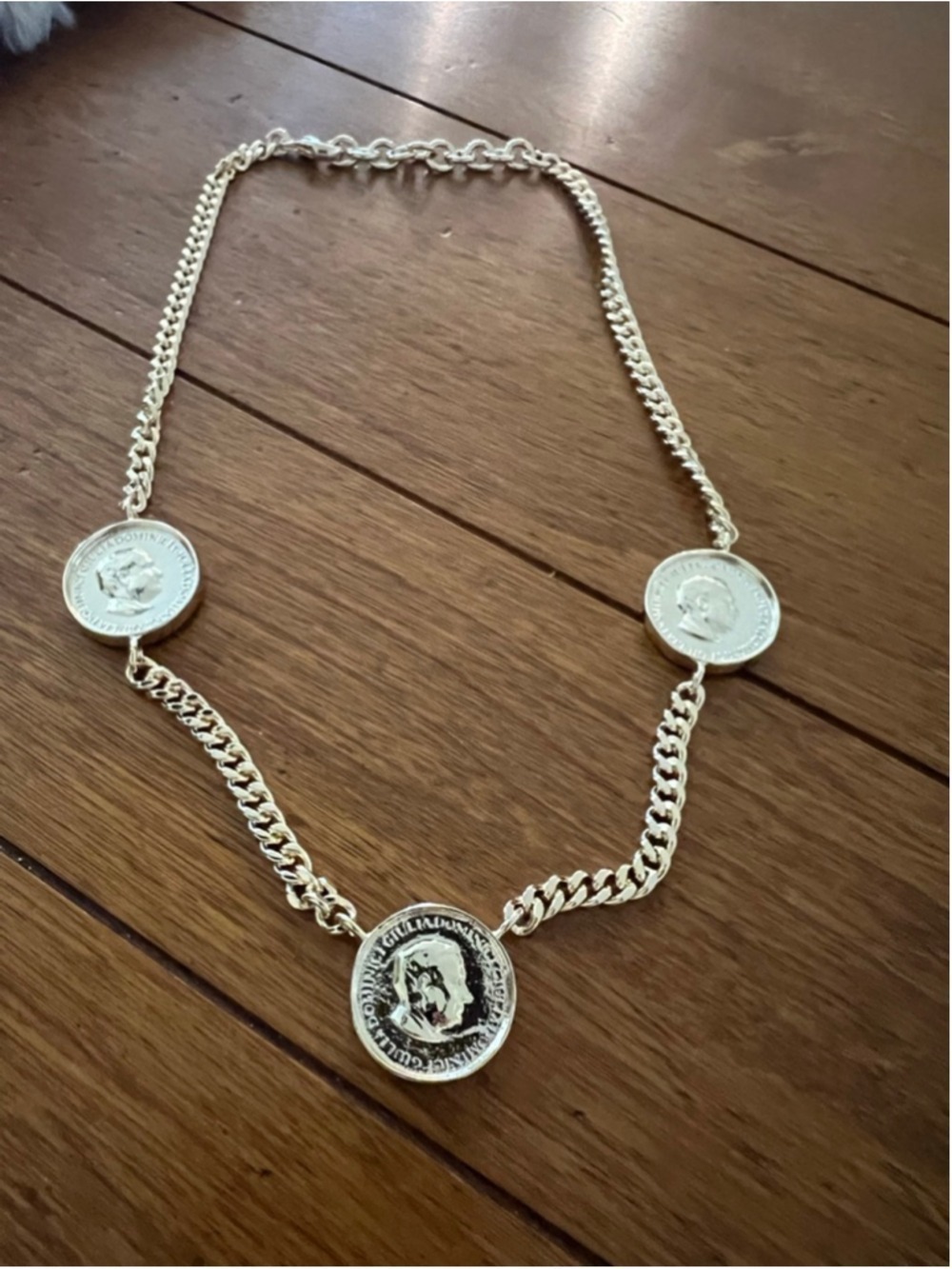 Italian Lira Gold Coin Chain Necklace 10in (20in total)